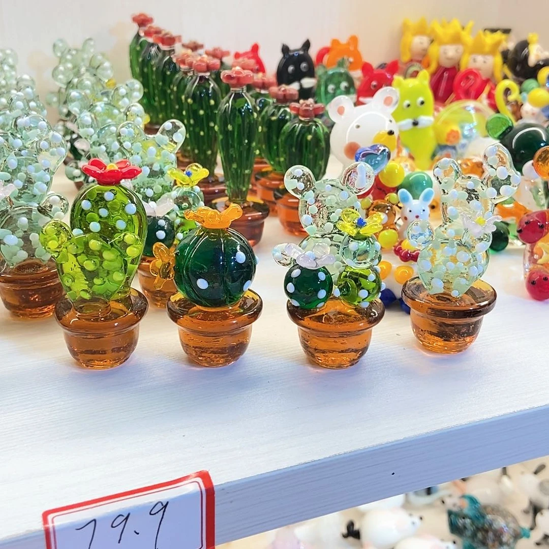 琉璃手工艺品我***猫四个仙人掌