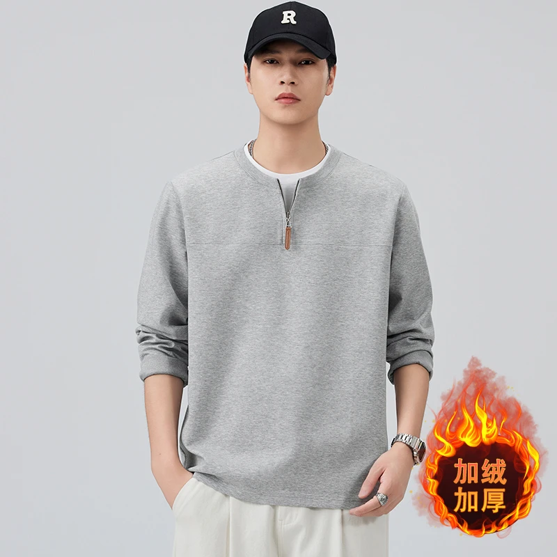 高档新款加绒卫衣男士冬季时尚百搭假两件长袖打底衫潮流品质男装