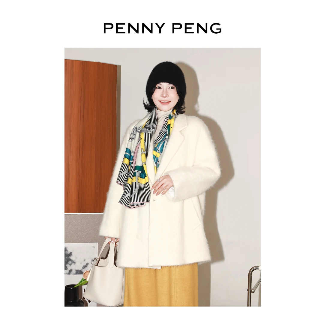 PENNYPENG白富美 冬日氛围感经典气质翻领羊毛羊绒双排扣大衣外套
