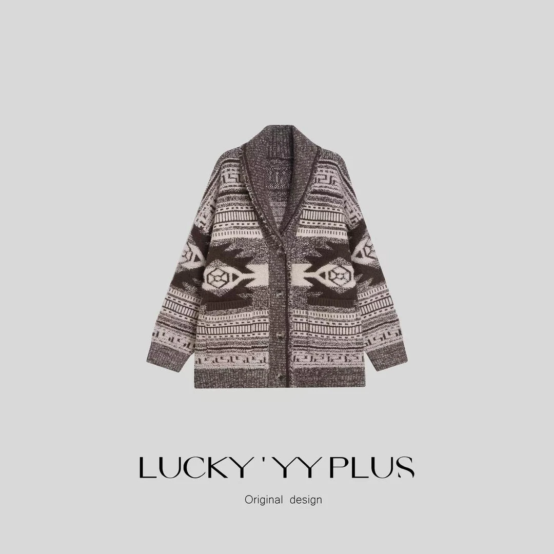 LUCKYYY 高品定制复古北欧风大廓形宽松慵懒毛衣外套 B2123