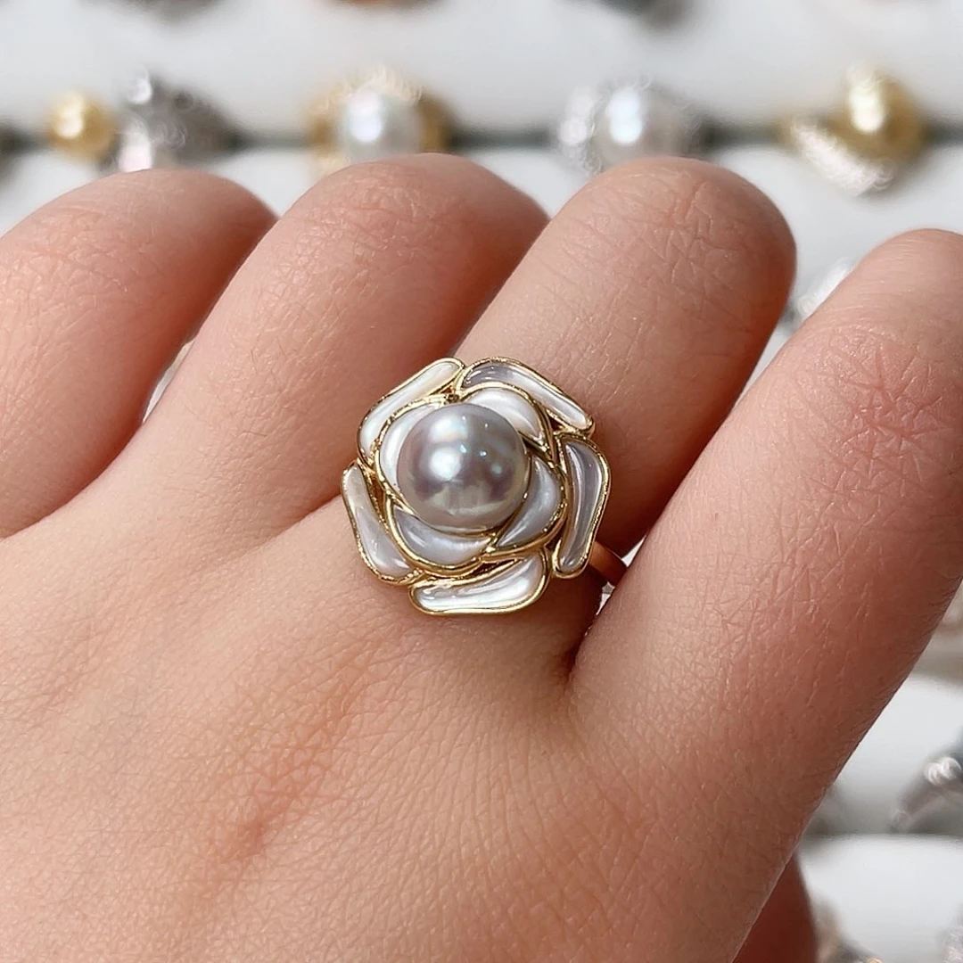 海水珍珠戒指银S925镶嵌