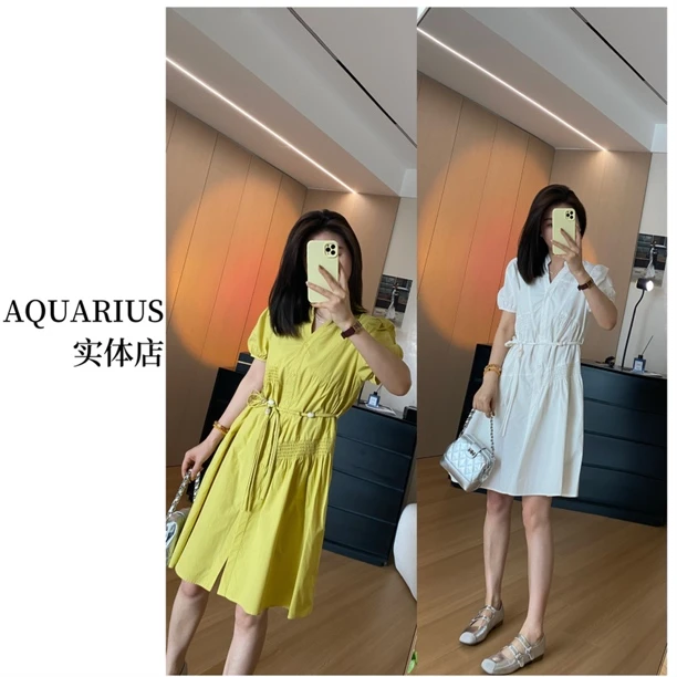 【AQUARIUS 】（时光旅人）韩系V领连衣裙55206