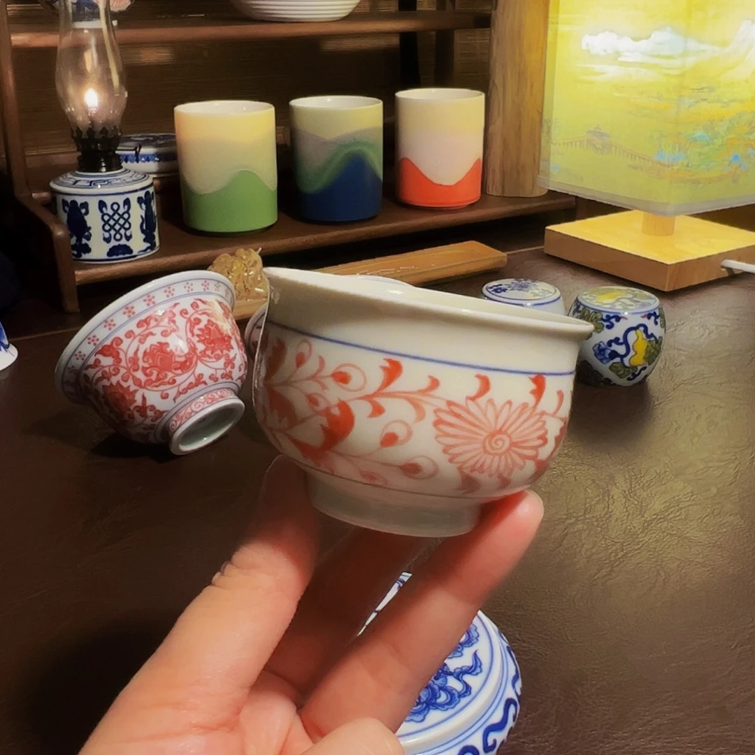 瓷杯子精品手绘釉里红单杯福利价