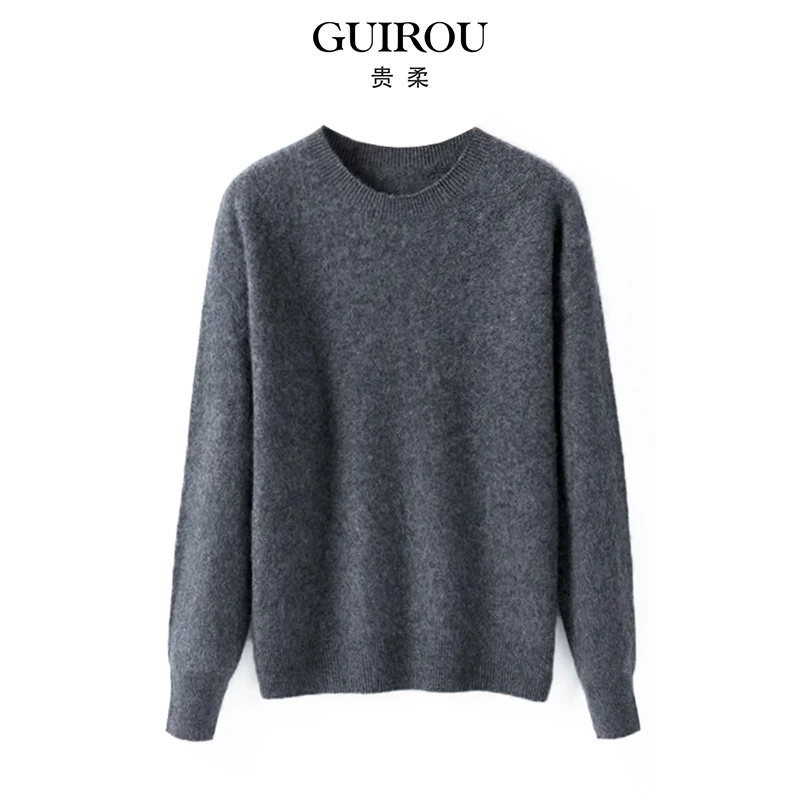 【山羊绒+绵羊毛】羊绒拉绒打底衫上衣2025新秋冬慵懒风针织套头衫