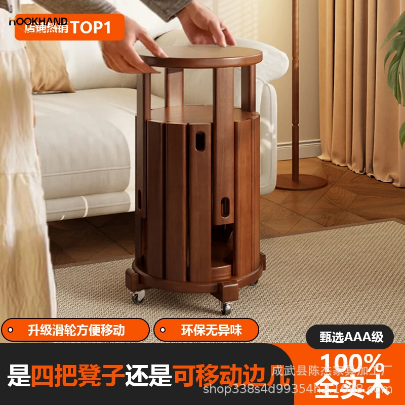 实木家用多功能叠叠乐小矮凳现代简约风格加厚圆形凳子