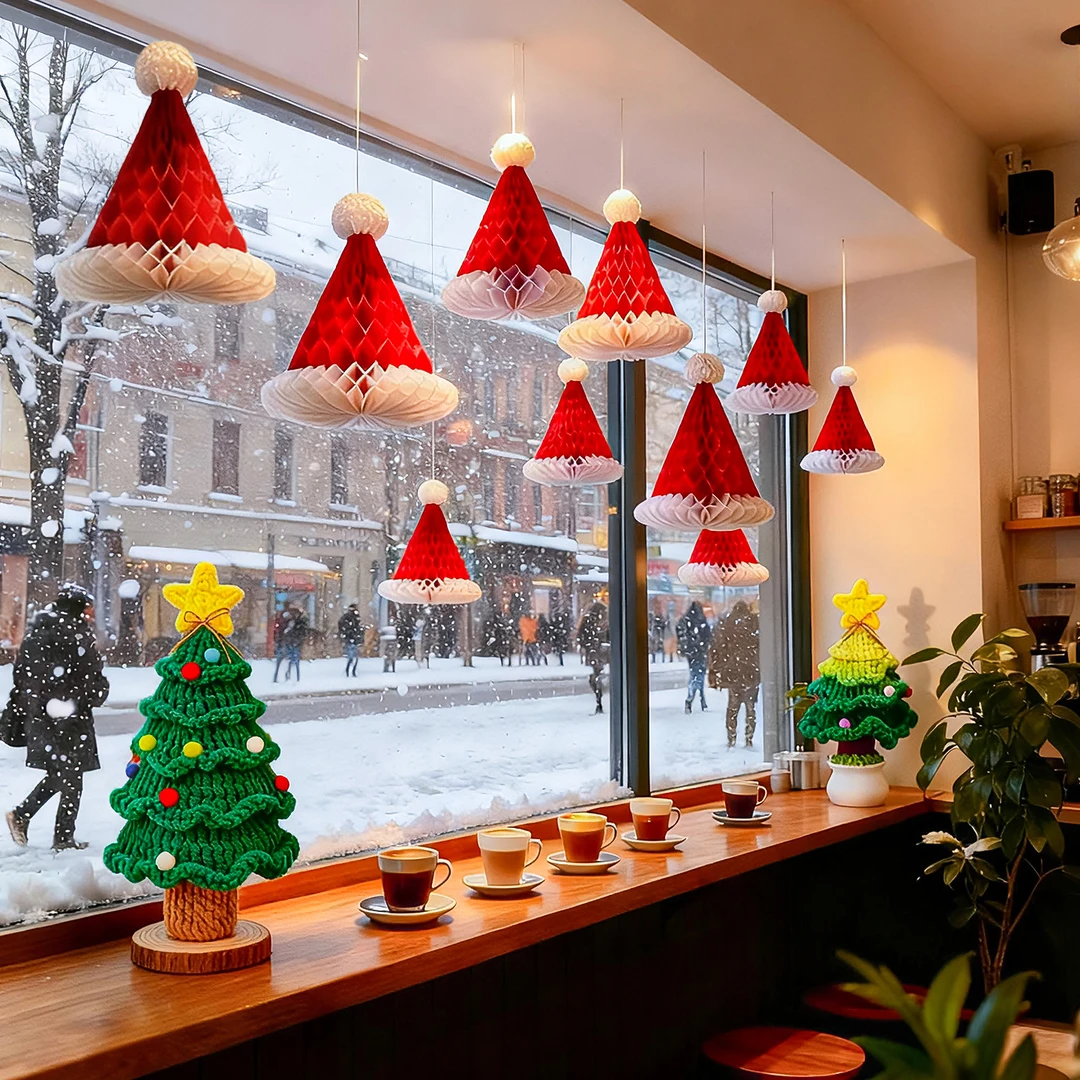 2026圣诞节门店面圣诞帽树挂饰场景氛围布置餐厅室内吊饰装饰用品