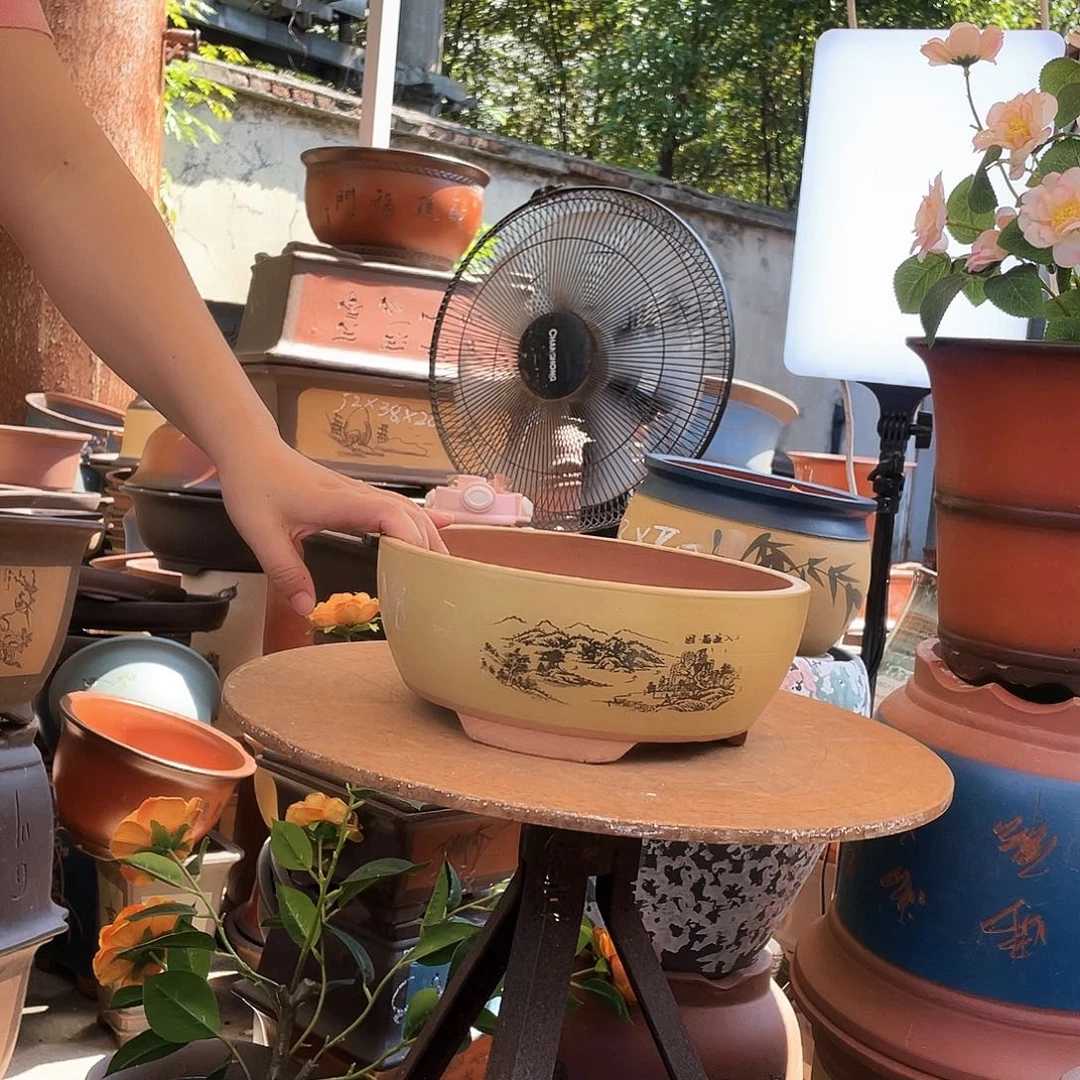 黄色江山如画小号花盆紫砂花盆