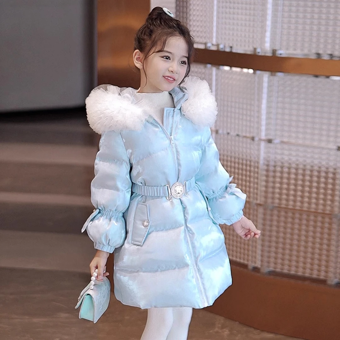 巴拉童年女童服2025冬季新款公主中长款洋气保暖加厚连帽儿