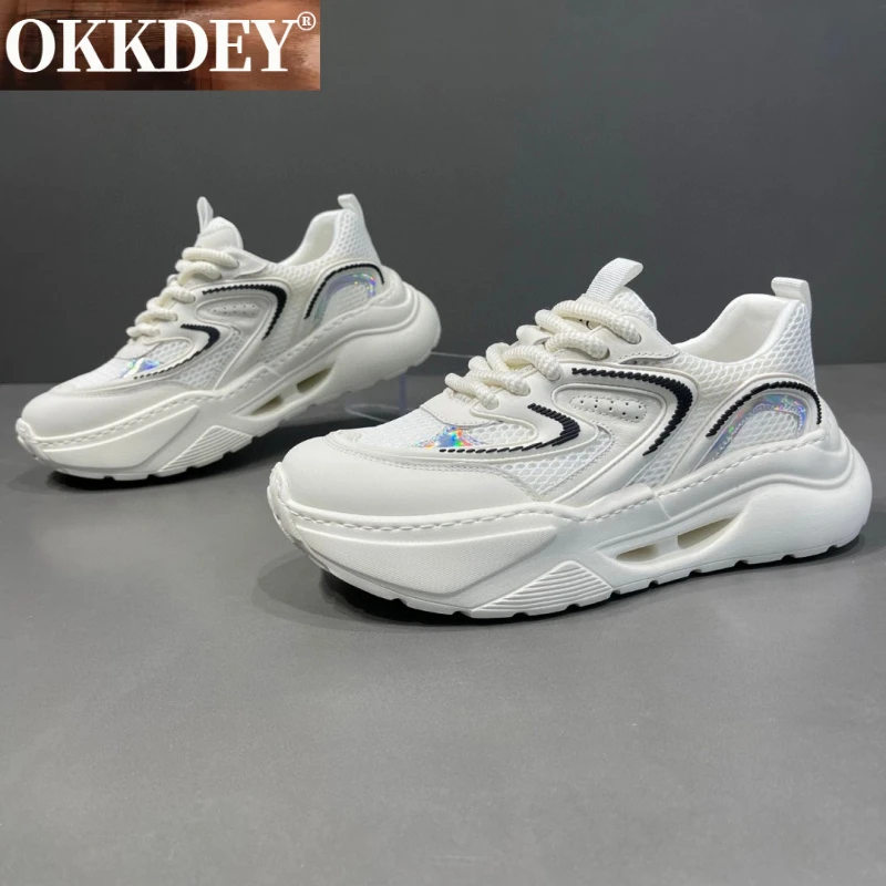 okkdey潮牌高端男士真皮透气老爹鞋春款男鞋时尚潮流增高运动休闲