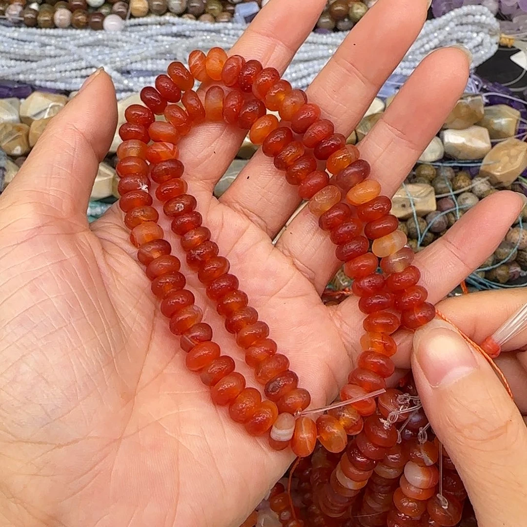 玛瑙/玉髓合金珠宝半成品橘皮红玛瑙8mm一条算盘