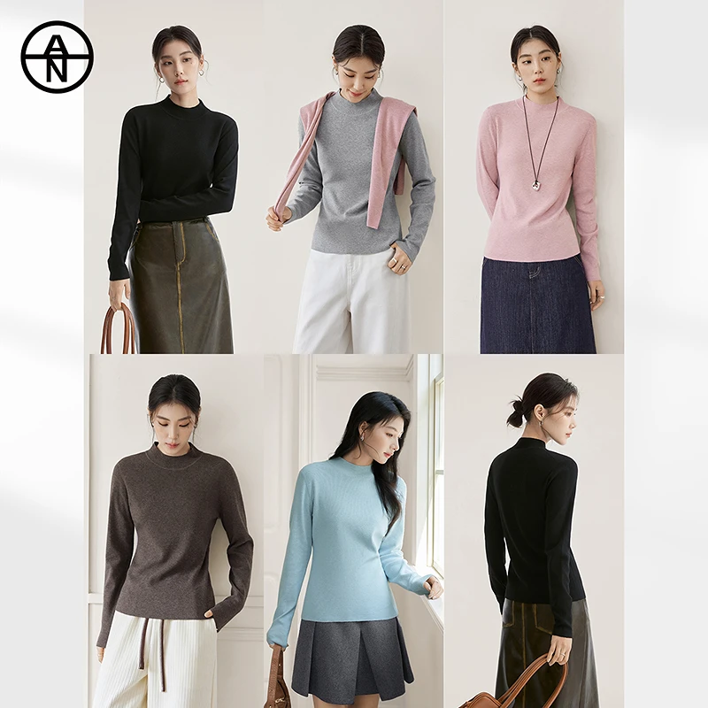 AN大码女装【贴肤衫】半高领纯色针织打底衫冬季胖mm内搭显瘦上衣