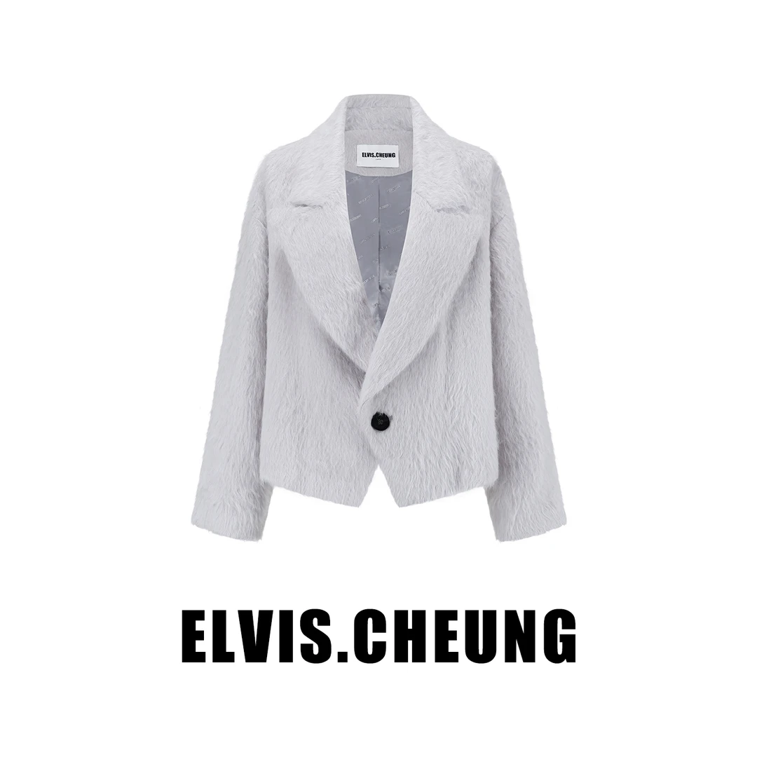 ELVIS.CHEUNG蒋云開運25AW时尚气质超柔苏丽枪驳领短款大衣