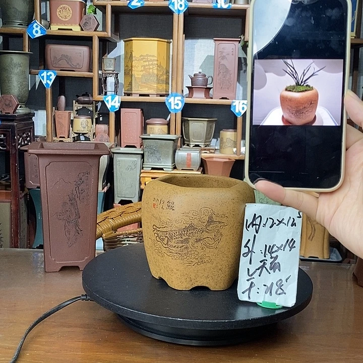 紫砂花盆还原烧六方