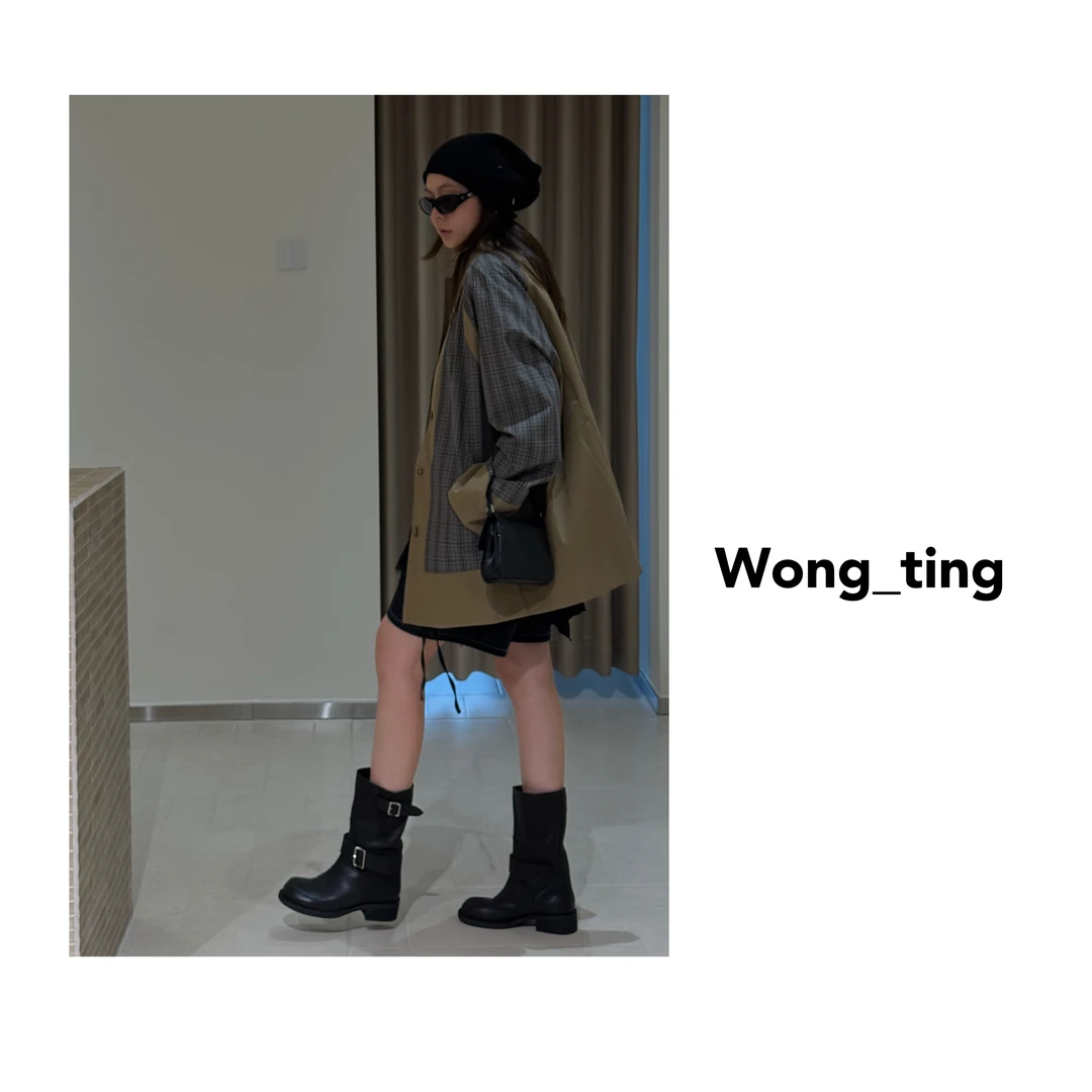 wong_ting<秋田布谷>两色拼格子常规风衣外套25750
