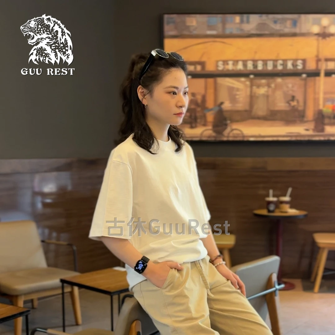 古休竹节棉T恤100%纯棉300g重磅百搭宽松夏季圆领半袖