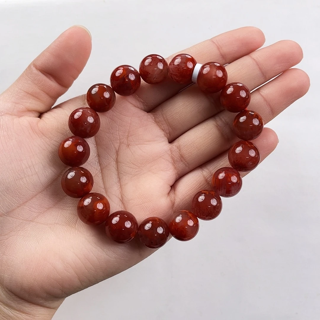 南红玛瑙未镶嵌手链瓦西高货牛血红火焰单圈12mm