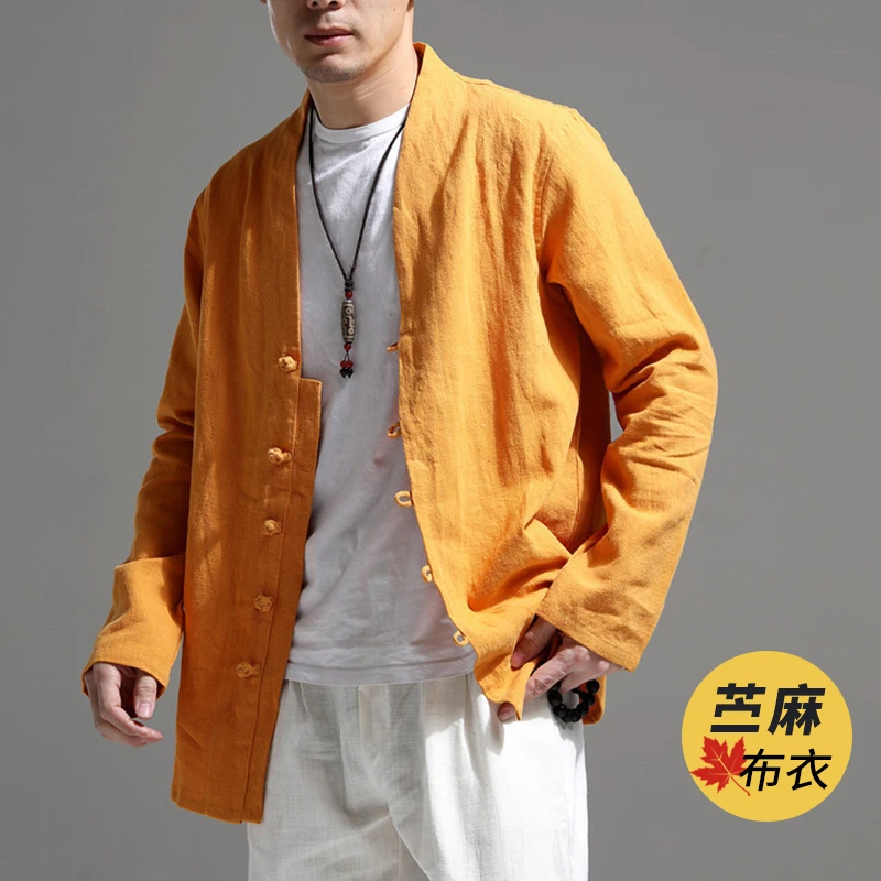 中国风男装高端正品苎麻唐装汉服外套春秋季中式盘扣古风禅意衣服