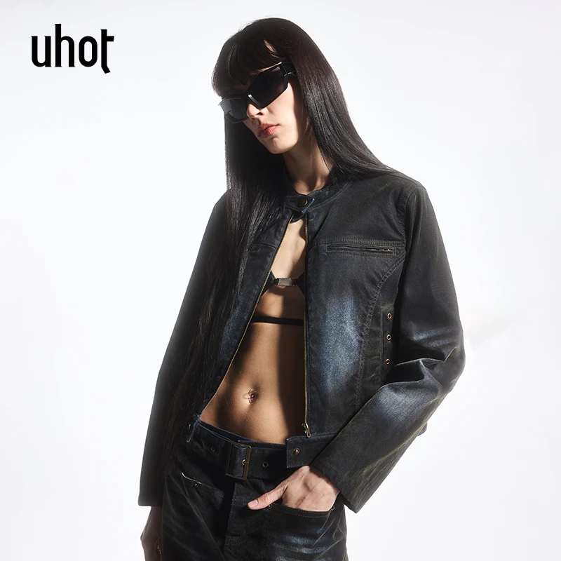 UHOT 短款百搭女士植绒水洗牛仔外套UWFA3W137