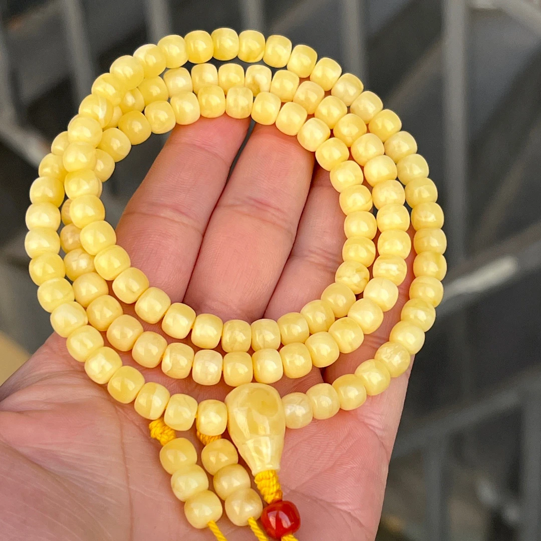 7.3mm天然俄料满蜜黄白花精工蜜蜡老型108 26.47