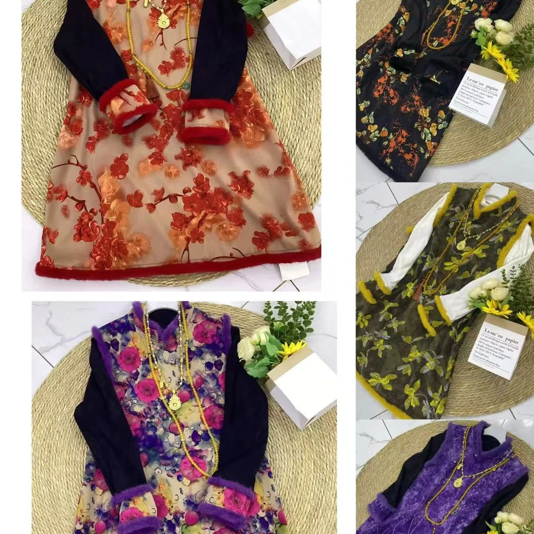 L L琳加绒马甲裙提花打底衫国风套装胖m显瘦宽松女装8715