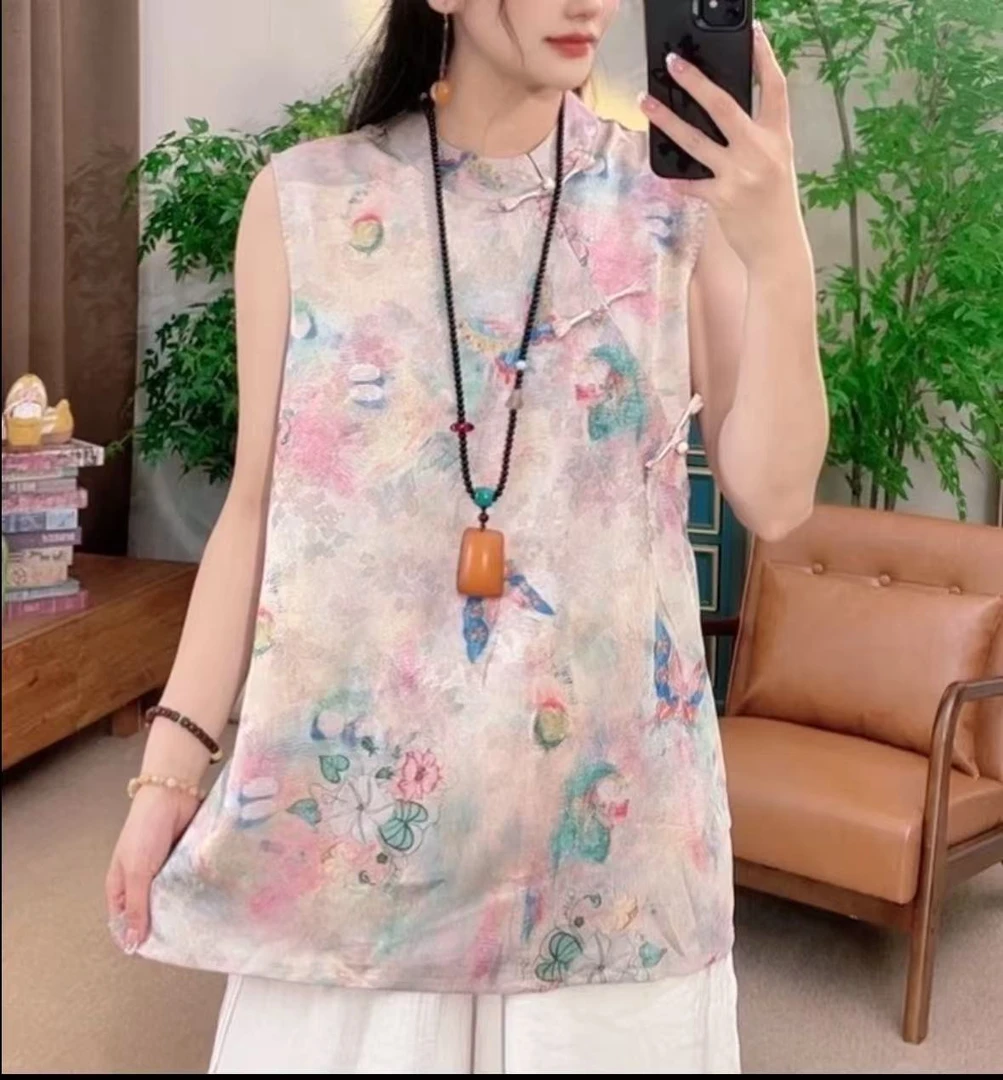 【蝶梦】新中式国风斜襟立领盘扣无袖上衣