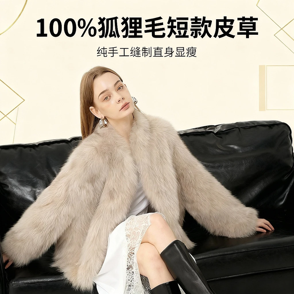 Mashi 柏林雪夜 芬兰皇冠级狐狸腹毛浴袍领百搭休闲显瘦皮草-2777