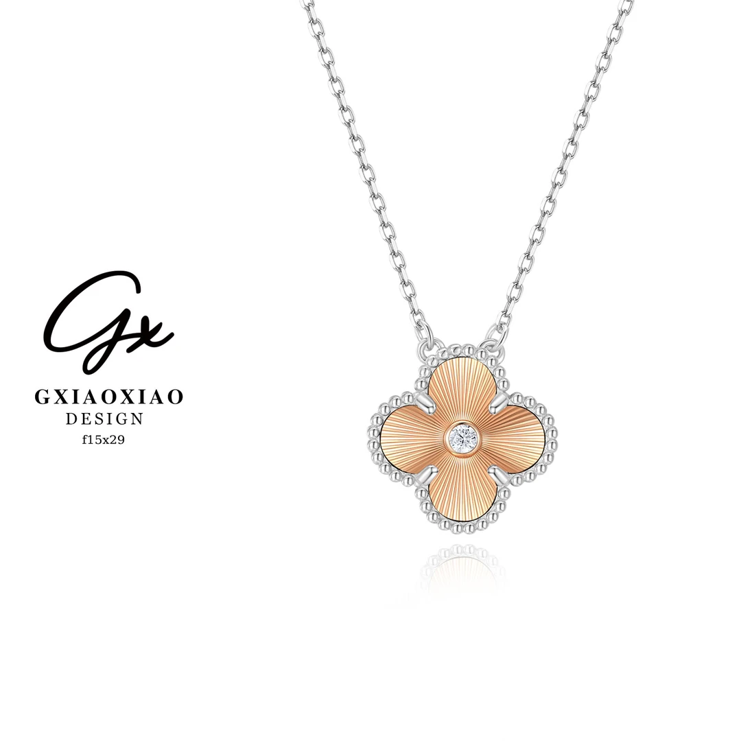 坠链均925银合成锆石 GXX 【金丝花瓣】高级气质四叶项链 F15X29