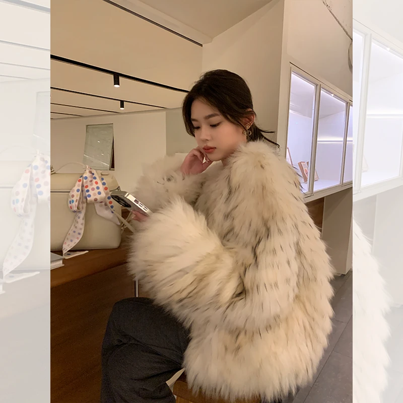 DEARHUA小花家『原生美学』进口貉子毛背毛车条皮草外套女25冬新款