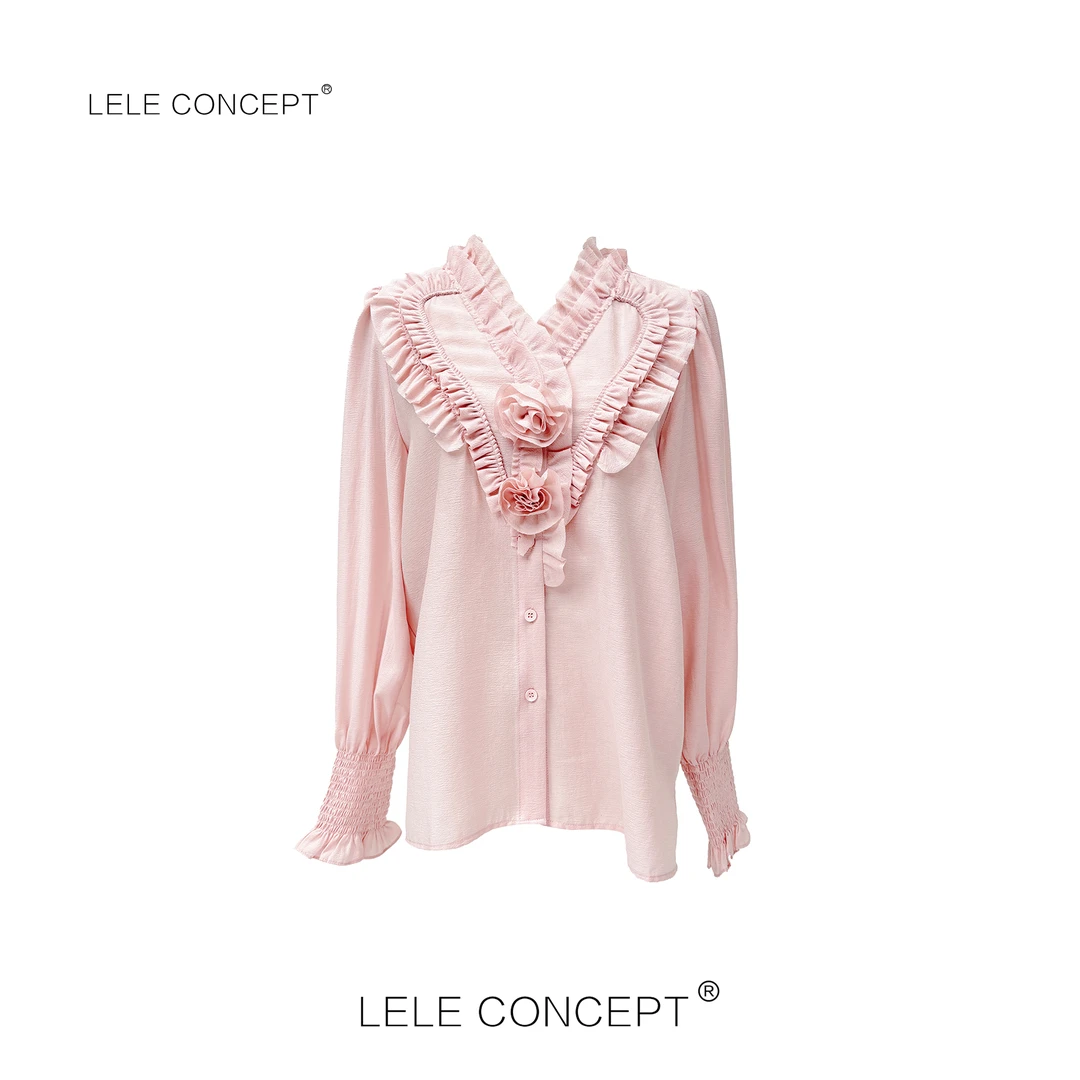 LELE CONCEPT丨【精选推荐】轻奢气质优雅款花朵菲菲领上衣S0874