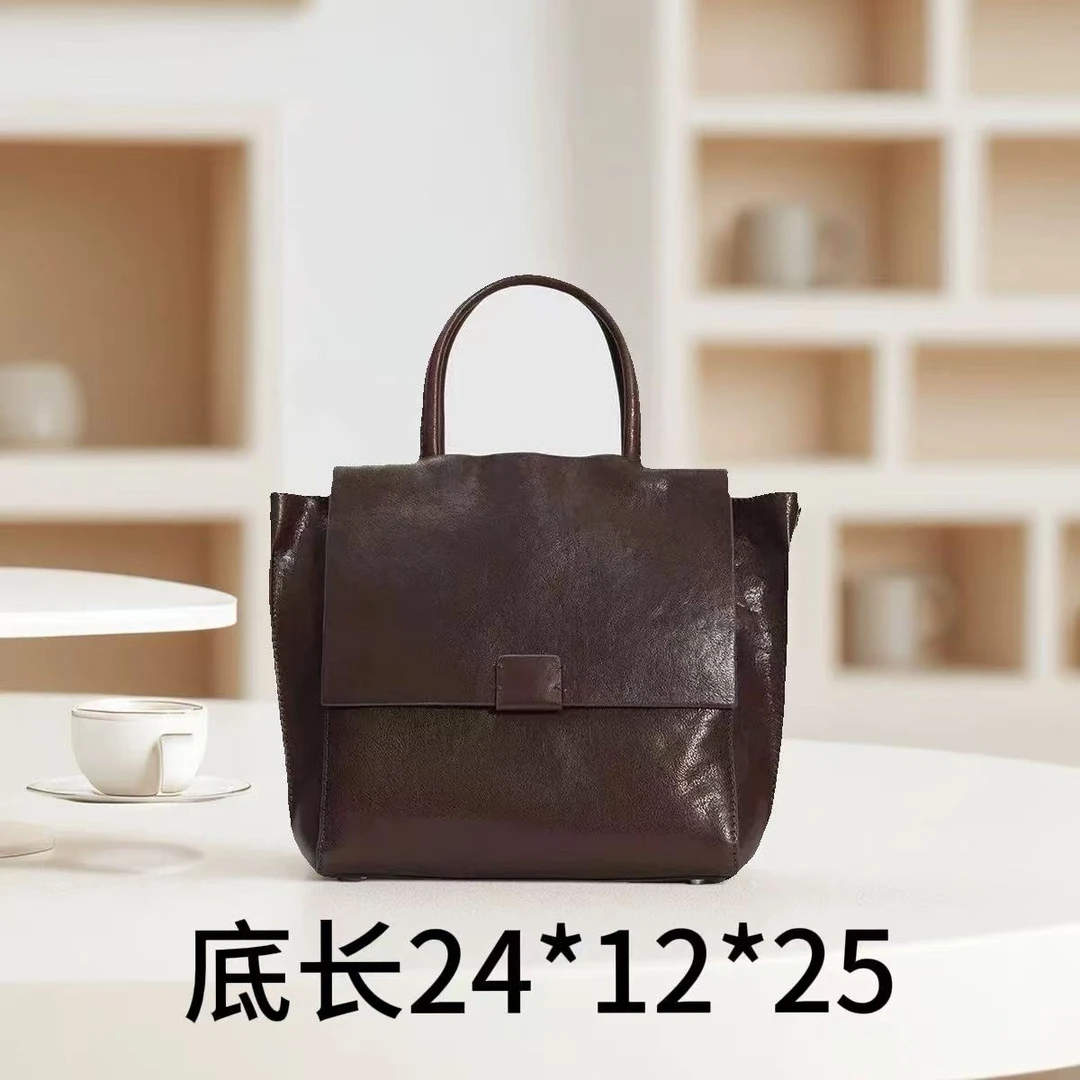 意式拿铁高级时尚手提大包百搭真皮植鞣通勤单肩斜挎包女包9867