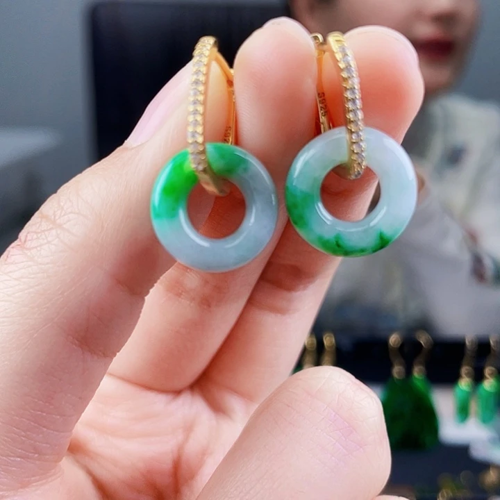 翡翠耳饰银S925镶嵌饰品