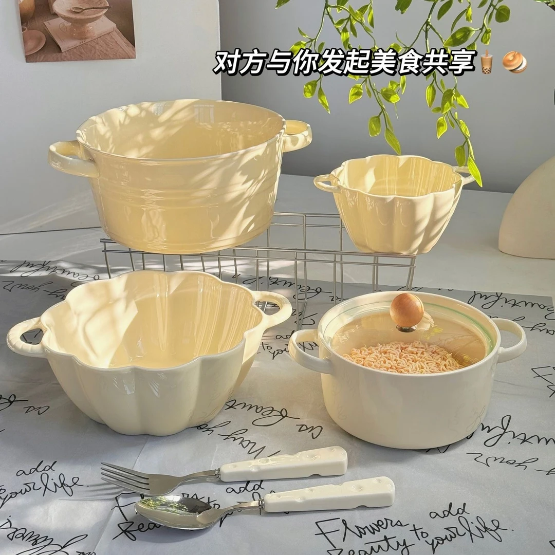 双耳高颜值汤碗陶瓷面碗家用奶油大容量泡面ins汤盆螺蛳粉甜品碗