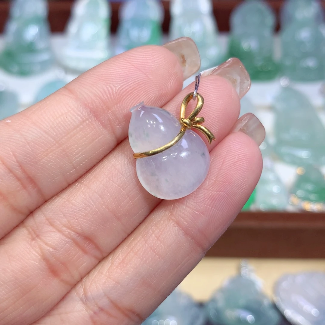 吊坠(不含链)18K金镶嵌翡翠葫芦