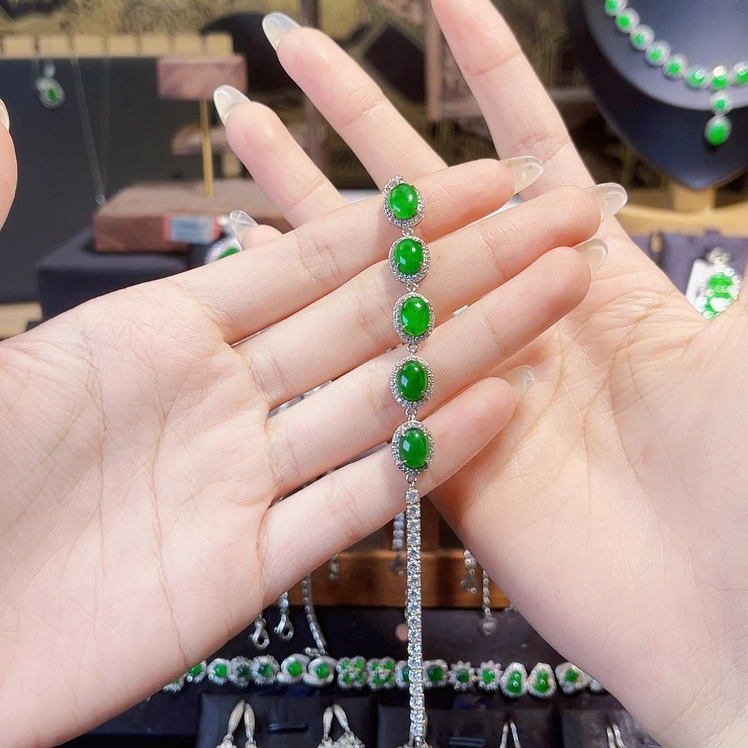 银S925镶嵌手链翡翠玉****黑蛋面手链