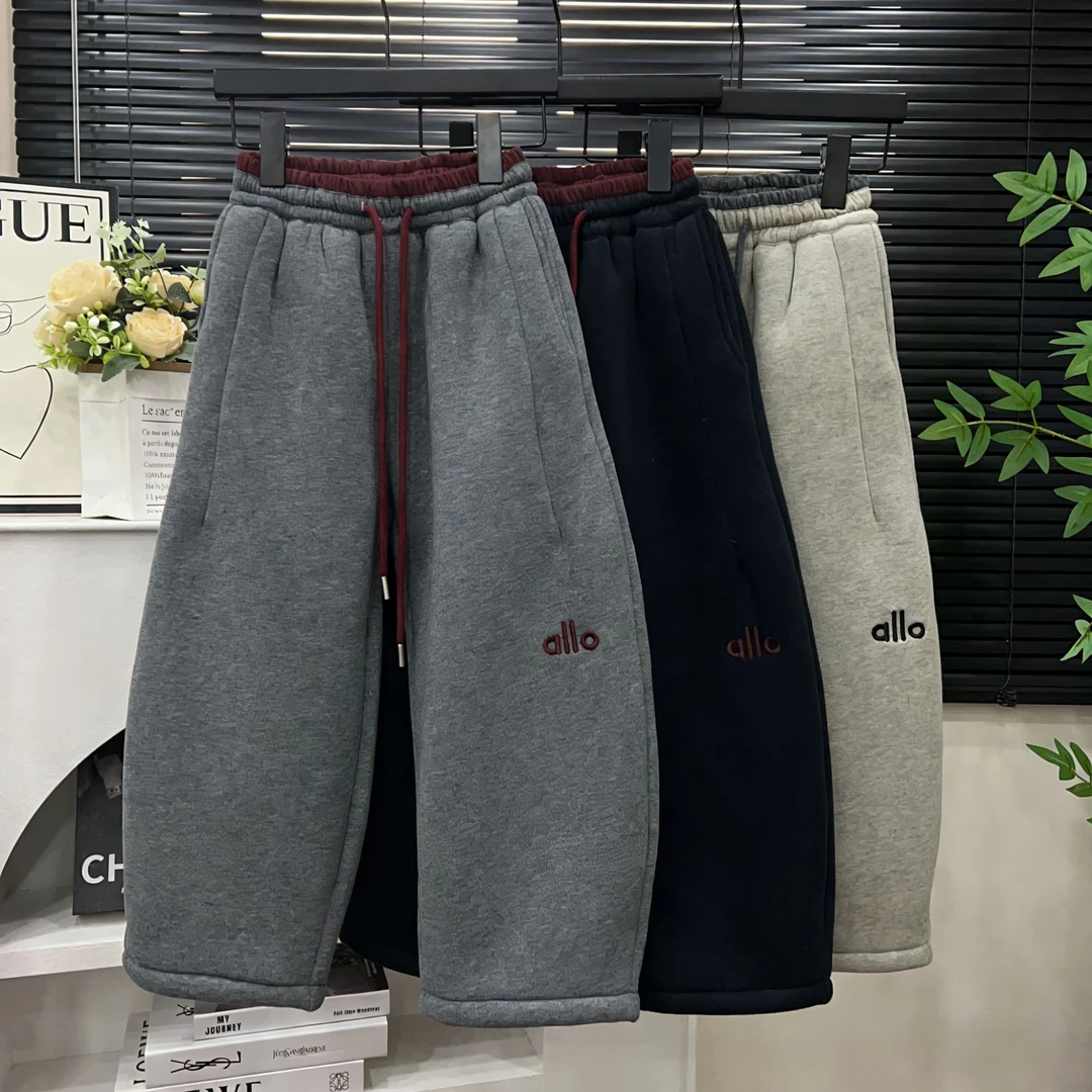 【900克加厚葵花绒】一条过冬撞色弯刀阔腿宽松裤韩版刺绣百搭保暖