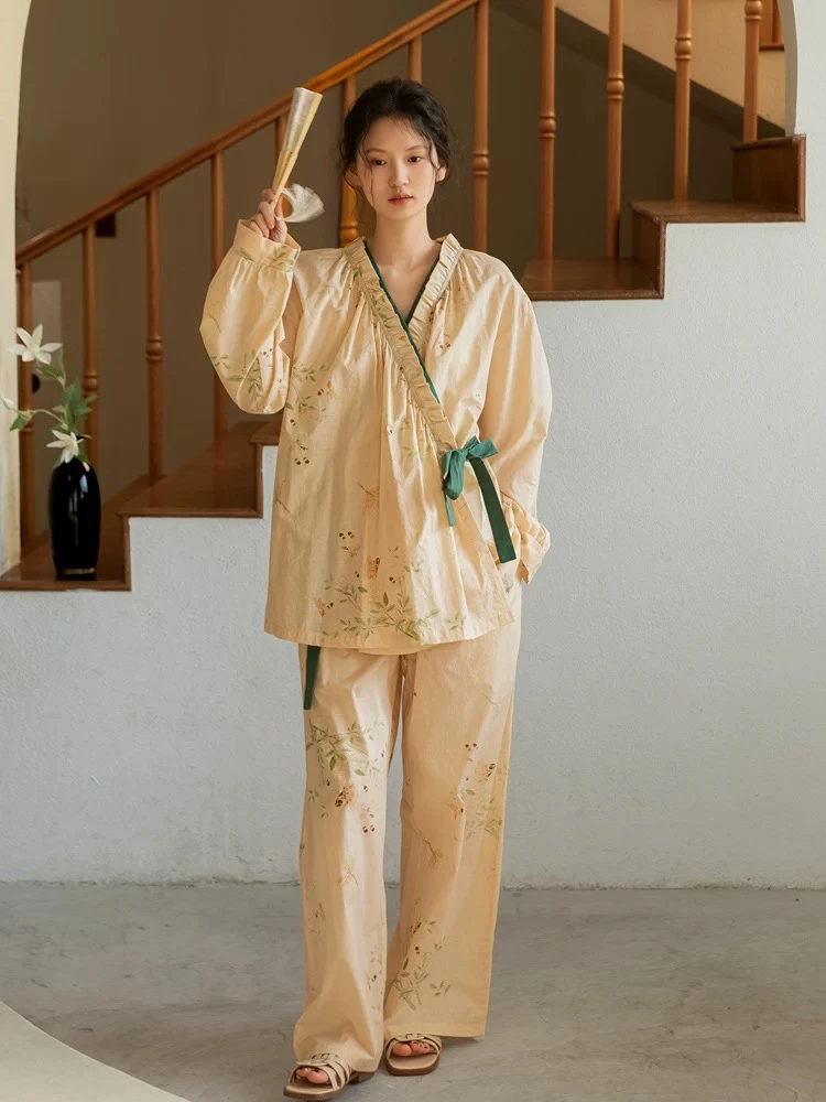 族玛士睡衣女纯棉春秋季夏2025新款国风汉服家居服套装可外穿长袖