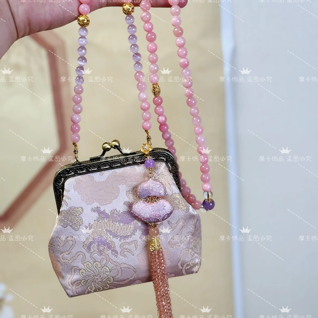 铜合金石英石项链 新中式国风斜挎链包包链可拆卸项链