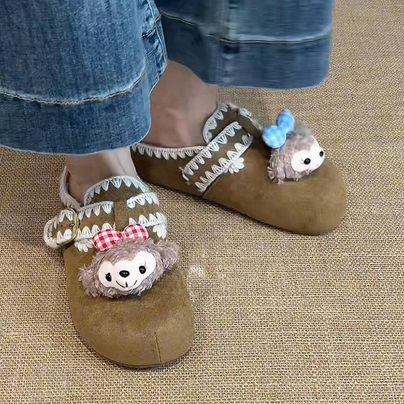 雪莉玫荷叶边舒适休闲包头拖女2025秋冬季新款外穿厚底包头拖鞋潮