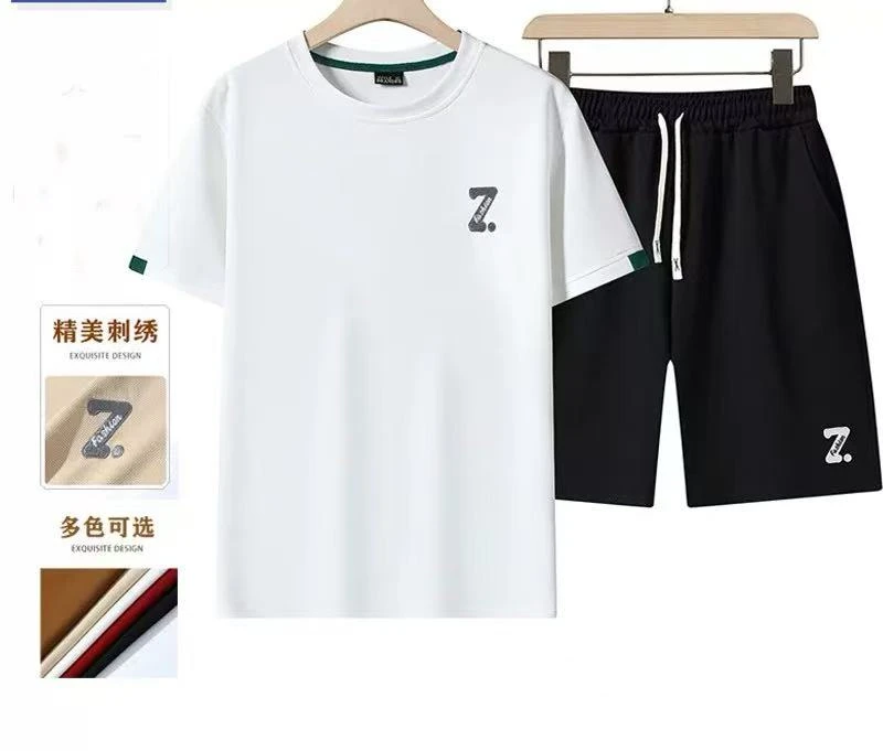 男女款夏季休闲刺绣套装短袖短裤2358