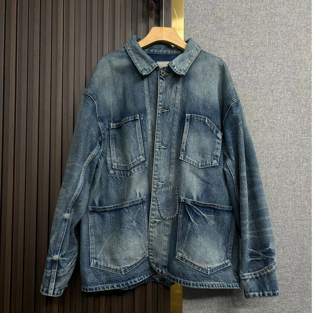 日系重洗水多口袋工装牛仔外套