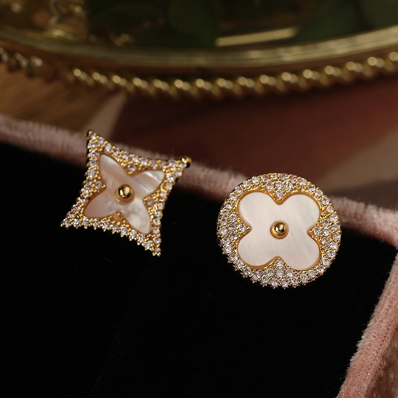 铜合金耳饰 FRENCH【轻度定制】四叶草镶嵌设计轻奢银针耳环女E686