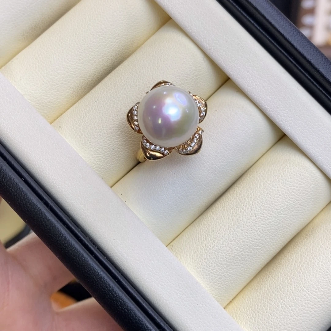 淡水珍珠银S925镀金镶嵌戒指特价