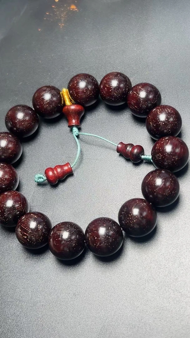 非金属木质手链 印度小叶子檀1.8×13颗高油密满金星文玩手串