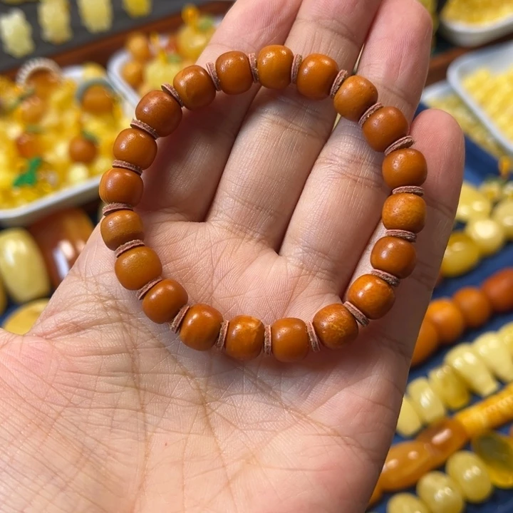 琥珀未镶嵌裸石卡8加老蜡橘皮手串精工微瑕