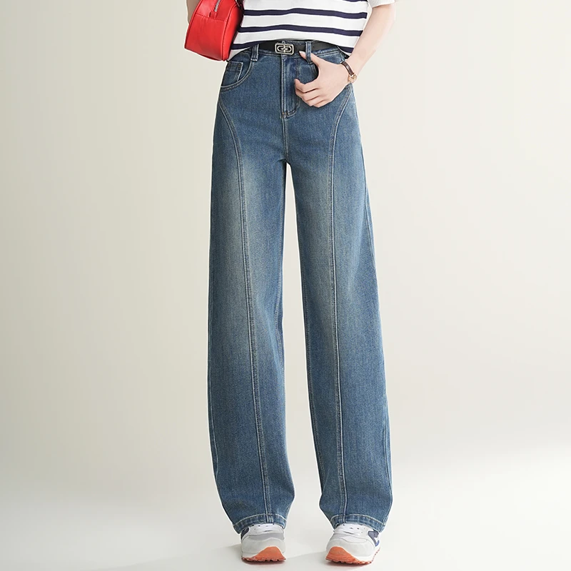 正品弯刀牛仔裤女2025夏季新款高腰宽松显瘦百搭垂感舒适阔腿长裤
