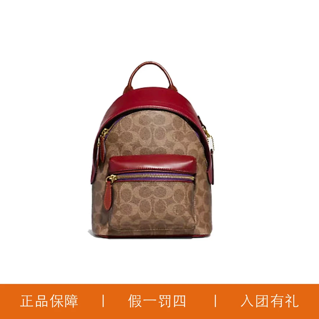 95新 COACH/蔻驰 蔻驰焦糖拼色双肩包/X4576/20X28X9