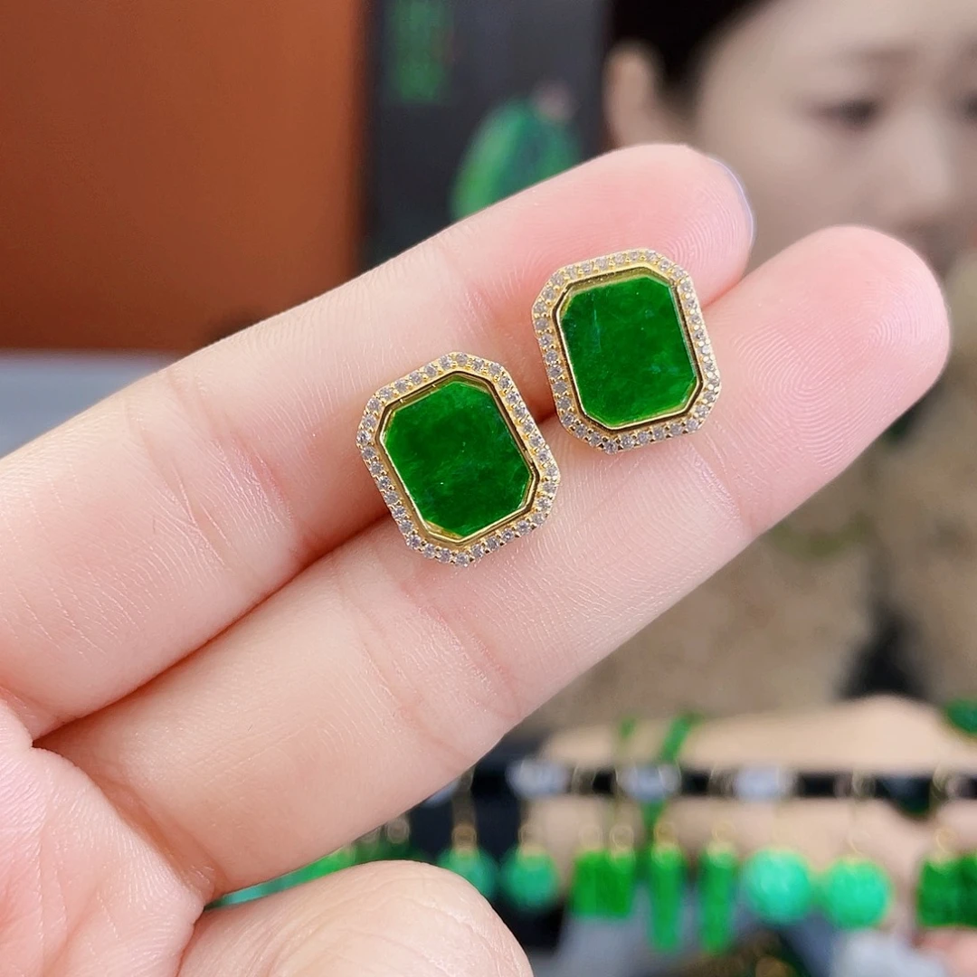 翡翠银S925镶嵌耳饰