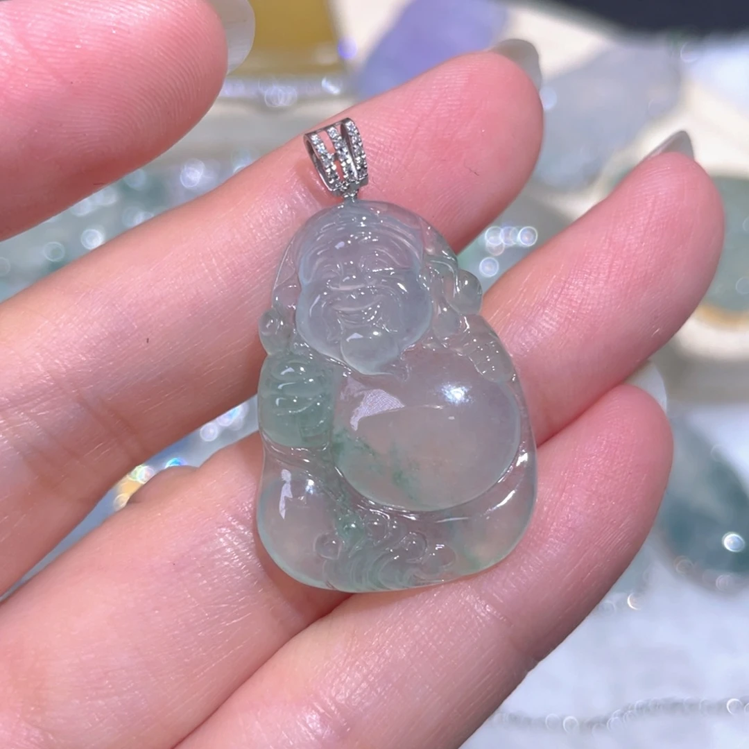 翡翠18K金镶嵌套链翡翠