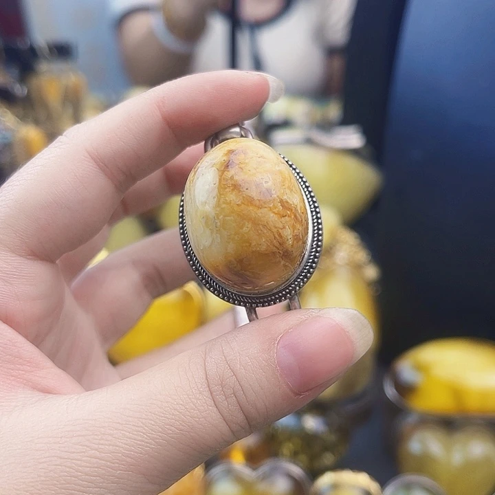 裸石琥珀银S925镶嵌