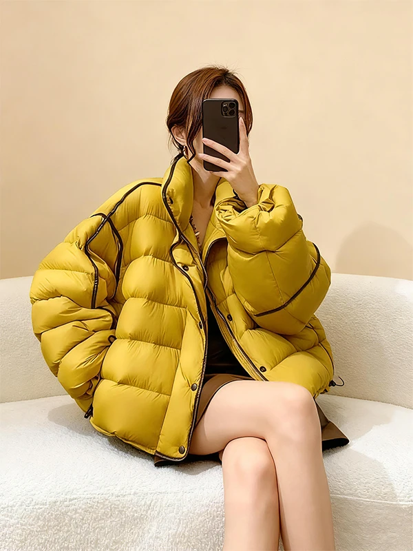 2025新款巨好看的加厚黄色休闲夹棉冬装保暖棉服外套女款冬季棉袄